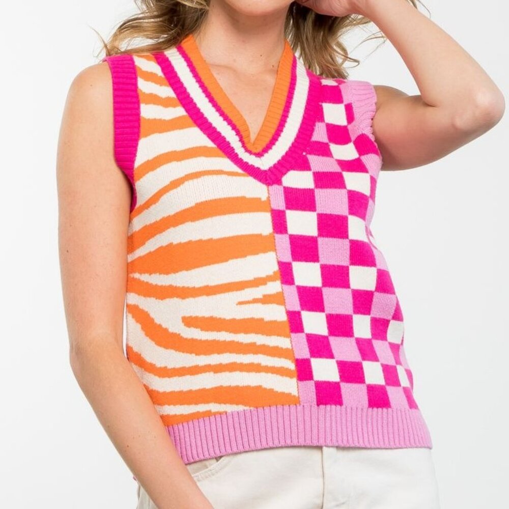 THML Zebra and Checkers Sweater Vest